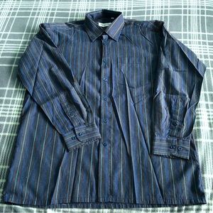 PROMISE Cotton Long Sleeve Button Down Shirt Stripped Blue/Gray
